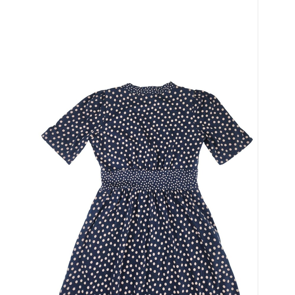 Boden Natalia Jersey Tea Midi Dress Womens Size 2 Navy Pink Polka Dot Pockets - Picture 7 of 9